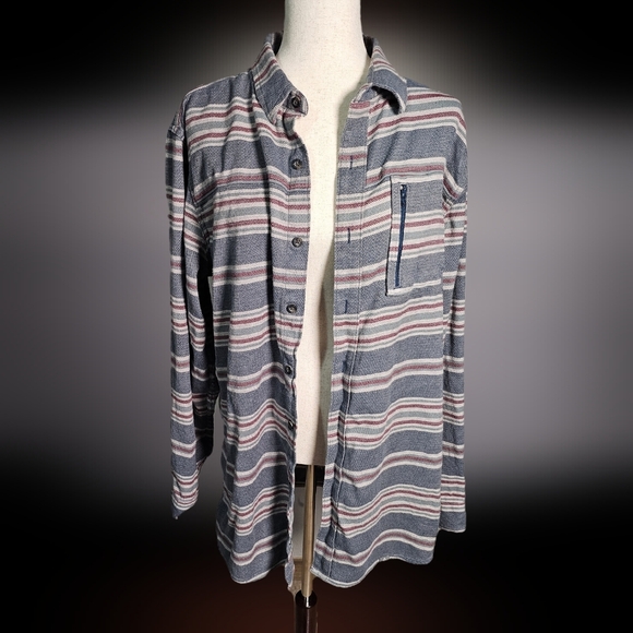 Ascend Men's Striped Button-Up Organic Cotton Jacket Shacket Shirt Large Tall - Picture 1 of 14